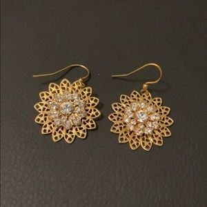 Gold and Sparkle Sunburst Drop Earrings